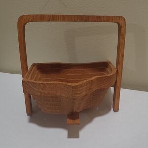 Elegant Oak Wooden Basket with Handle